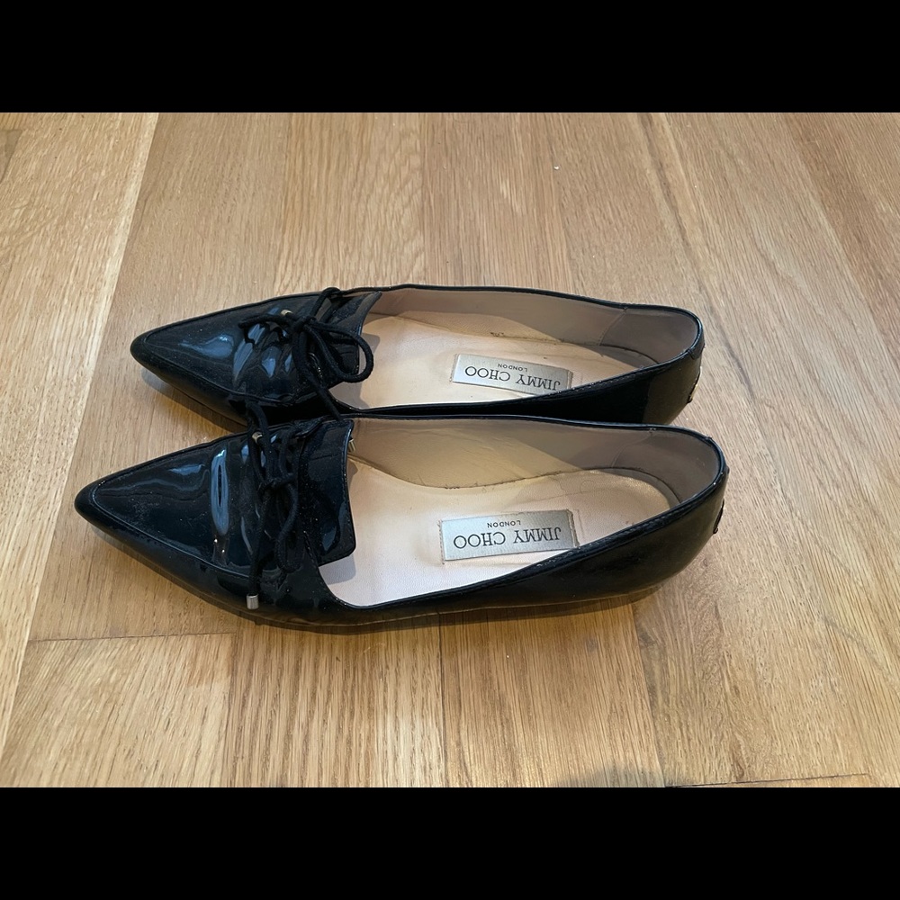 Jimmy Choo Genna Black Patent Leather Pointy Flats